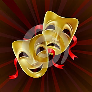 Theater masks on a red background.