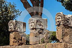 Theater masks - Roman amphitheater Ostia Antica - Rome Italy