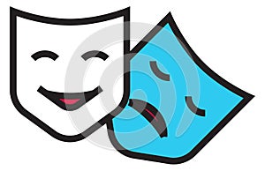 Theater masks symbol. Tragedy and comedy color icon
