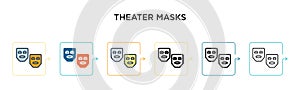 Theater masks vector icon in 6 different modern styles. Black, two colored theater masks icons designed in filled, outline, line