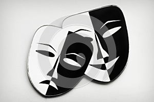 Black and white. Theater masks. White background photo