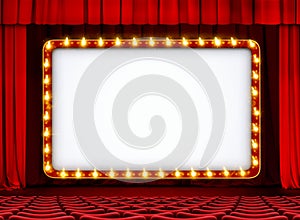 Theater or movie sign on red stage with curtain