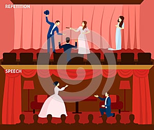 Theater performance 2 flat banners composition