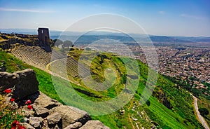 Theater of Pergamon Ancient City in Bergama, Izmir, Turkey. Acropolis of Pergamon. Old ruin