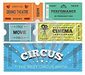 Theater play and cinema, circus show isolated icons