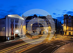 Theater Rialto in Katowice in the evening.