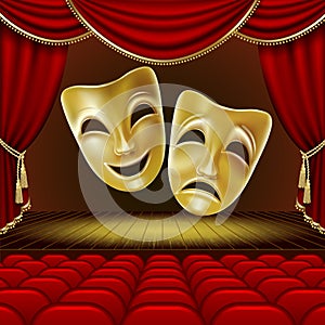 Theater scene. Theatrical masks.