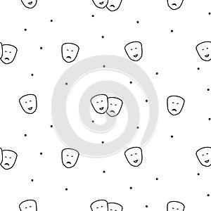 Theater seamless vector pattern with comedy and drama masks icons.