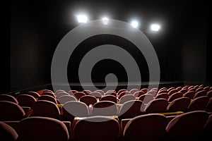 theater seats and stage with floodlights