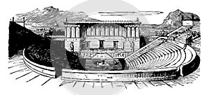 Theater of Segesta is one of the first Greek amphitheaters vintage engraving