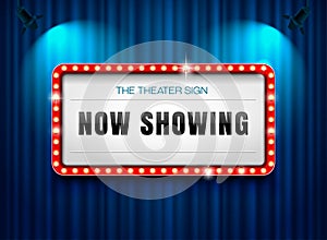 Theater sign on curtain with spotlight vector