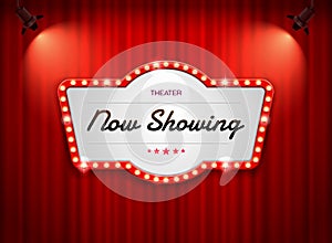 Theater sign on curtain with spotlight vector
