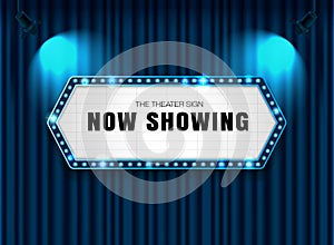 Theater sign on curtain with spotlight vector