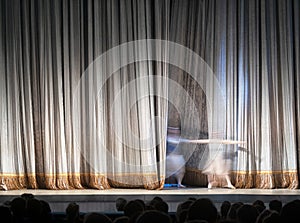 theater stage, curtain. Theater curtain and stage with dramatic lighting.