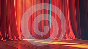 Theater stage curtain and wooden floor. Theater curtain, opera backdrop, concert grand opening or cinema premiere