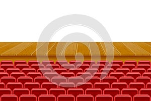 Theater stage in the hall with seats for spectators vector illustration