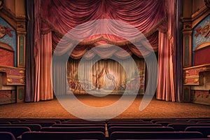 theater stage with open curtains and no audience