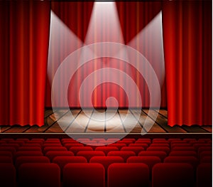 Theater stage with a red curtain