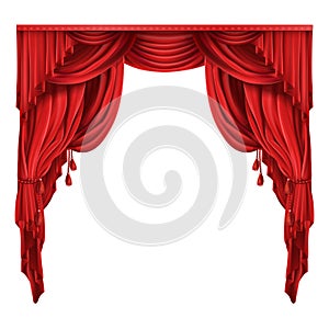 Theater stage red curtains realistic