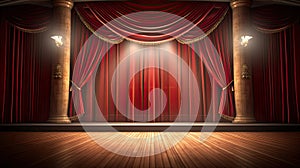 Theater stage vintage with red curtains and spotlights