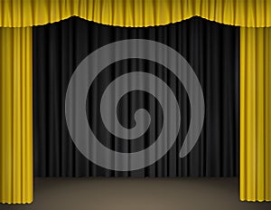 Theater stage with yellow and black curtains