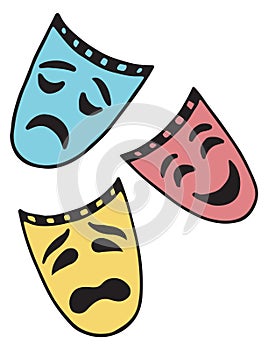 Theater symbol. Tragedy drama comedy mask doodle