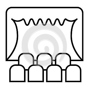 Theater thin line icon. Curtain on stage vector illustration isolated on white. Theater stage outline style design