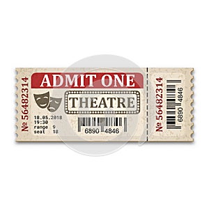 Theater ticket in retro style. Admission ticket isolated on white background