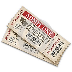 Theater tickets in retro style. Admission tickets isolated on white background