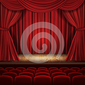Theater vector concept, classic scene with curtains