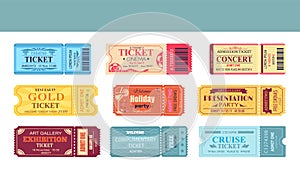 Theatre and cinema tickets set vector illustration