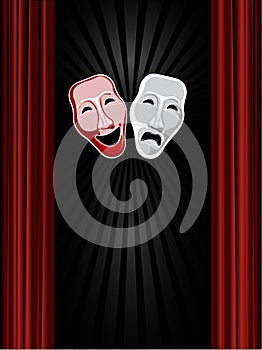 Theatre comedy and tragedy masks and black backgro