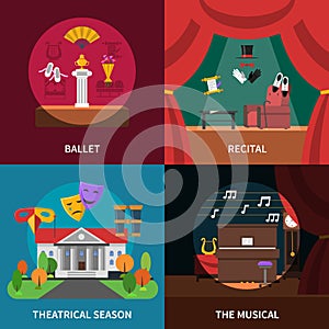 Theatre Concept Icons Set