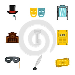 Theatre icons set, flat style