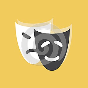 Theatre masks of drama and comedy on white background. Vector illustration in trendy flat style. EPS 10