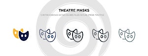Theatre masks icon in different style vector illustration. two colored and black theatre masks vector icons designed in filled,