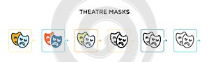 Theatre masks vector icon in 6 different modern styles. Black, two colored theatre masks icons designed in filled, outline, line