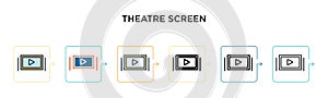 Theatre screen vector icon in 6 different modern styles. Black, two colored theatre screen icons designed in filled, outline, line