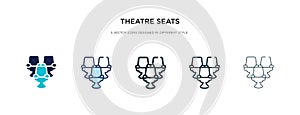 Theatre seats icon in different style vector illustration. two colored and black theatre seats vector icons designed in filled,