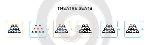 Theatre seats vector icon in 6 different modern styles. Black, two colored theatre seats icons designed in filled, outline, line