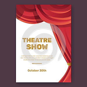 Theatre show poster concept with red velvet drapery curtain elegant with white background
