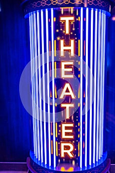 Theatre sign in neon lights