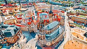 Theatre Square Theaterplatz in the historic center of Dresden,to the left - Katholische Hofkirche. Saxony, Germany