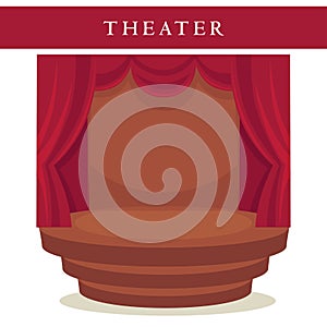 Theatre stage with red curtains and stairs emblem isolated