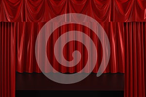 theatre stage with red velvet curtain black floor 3d realistic render