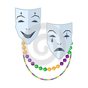 Theatrical Comedy and Tragedy Masks Flat Vector