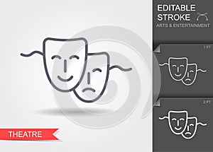Theatrical mask. Line icon with shadow and editable stroke