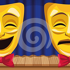 Theatrical masks with bow tie stand up comedy show