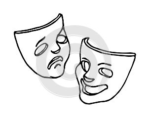 theatrical masks of Comedy and tragedy, symbols of joke, fun, drama, sadness