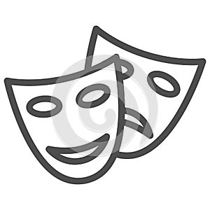 Theatrical masks line icon, Sea cruise concept, masquerade sign on white background, Funny and sad theater masks icon in
